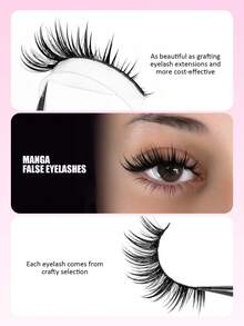 Asiteo 5 paires de faux cils en poils de vison denses au toucher mouillé, style dessin animé. Faux cils naturels croisés et délicats pour le cosplay de poupée, maquillage dramatique réutilisable - Noir - Voir 2