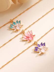 Vintage Elegant Colorful Lotus Flower Pendant Necklace, Women's Lotus Flower Choker Necklace, Suitable For Daily, Party, Date, Festival, Summer Beach Vacation, Gift For Friends, Family, Couples, Jewelry Accessory - Multicolor - View 6