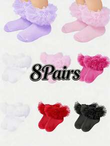 8 Pairs Mesh 4-Layer Lace Trim Breathable Comfortable Children Socks, Girls Dance Socks - Multicolor - View 9