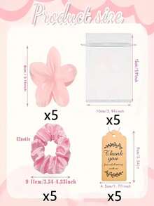 20件套花朵发夹派对礼品套装，包含5个发夹、5个发圈、5个束口袋和5张感谢卡，适用于婚礼、单身派对、生日庆祝、下午茶、宾客礼物、新娘送礼会等场合。 - 均碼 - 查看 12