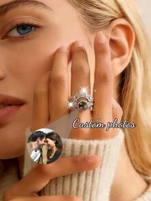 Customized Personalized Projection Ring, Photo Engraved Commitment Ring For Women & Men, 2pcs Heart-Shaped Adjustable, Valentine's Day & Christmas Gift - Multi-color Version - 1 - View 5