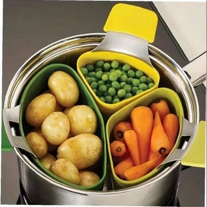 3pcs/Set Layered Steaming Silicone Steamer Kitchen Utensil Set Cooking Tool 3pcs Steam Basket Small Steamer Stew And Blanching Basket
