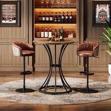 Tribesigns 37.4" H Bar Table, Round Bar Table With Curved Metal Base, High Top Pub Table For Small Spaces, Living Room, Kitchen, Or Apartments (Brown & Black) - Brown - View 4
