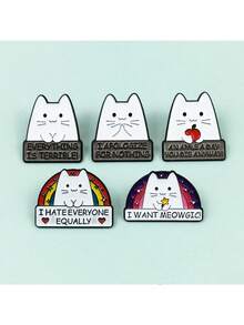 批发创意卡通字母猫合金胸针，可爱彩虹背景背包服装徽章 - 彩色 - 查看 1