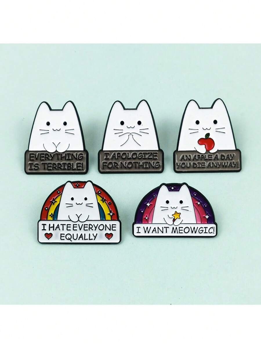 批发创意卡通字母猫合金胸针，可爱彩虹背景背包服装徽章 - 彩色 - 查看 1