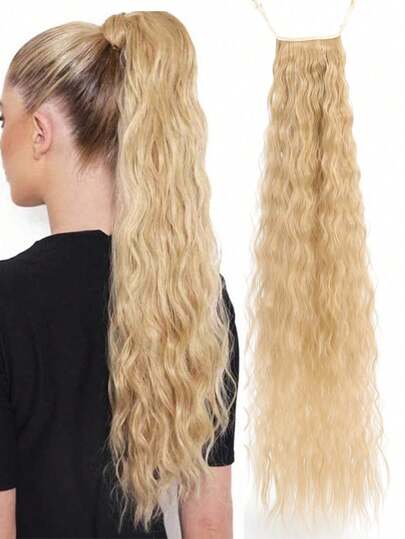 32 Inch Long Corn Curl Ponytail, With Adhesive, Heat Resistant Synthetic Ponytail Extension