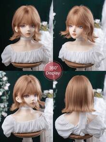 这款12英寸长的合成假发，拥有自然卷曲的发型，呈现出迷人的摩卡棕色。它采用刘海设计，并由耐热纤维制成，确保经久耐用。这款假发非常适合日常佩戴，能够打造自然逼真的效果。 - 摩卡棕 - 查看 8