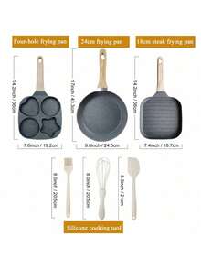 ABKOK Bộ nồi chảo chống dính 1 món/6 món - Tương thích điện từ, đáy nhiều lớp, chịu nhiệt, bao gồm chảo rán, nồi nấu ăn và nồi hầm bít tết kèm dụng cụ silicon, dùng được trong lò nướng và máy rửa chén. - Xem 9