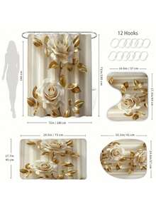 1pc Rose Digital Printed Polyester Shower Curtain, Hookless Bathroom Window Curtain - Multicolor - View 9