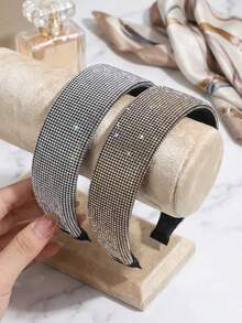2026 New Fashionable & Elegant Women's Sparkling Crystal Rhinestone Headband, Luxury Rhinestone Wide Headband, Versatile Elegant Headpiece For Daily Commute, Available In Silver And Rose Gold - Multicolor - View 2
