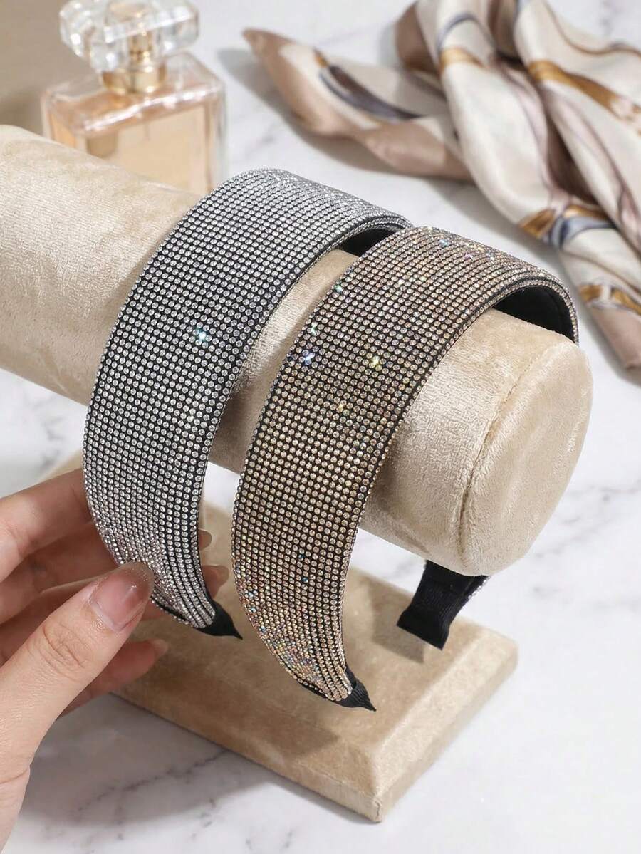 2026 New Fashionable & Elegant Women's Sparkling Crystal Rhinestone Headband, Luxury Rhinestone Wide Headband, Versatile Elegant Headpiece For Daily Commute, Available In Silver And Rose Gold
