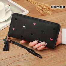 New Women's Long Wallet, Stylish And Simple Clutch Bag, Heart-Shaped Purse, Coin Purse, Card Holder With Zipper, ID Holder - màu đen - Xem 3