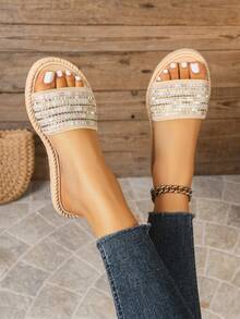 Sandalias bohemias de primavera/verano para mujer, sandalias planas cómodas y ligeras para uso casual, apropiadas para la playa, resort y exteriores - Beis - Ver 2