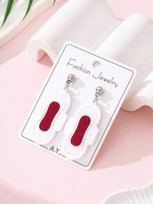 1 par de pendientes de joyería de moda con diseño de toalla sanitaria de acrílico divertido, regalo perfecto para fiestas y reuniones - Multicolor - Ver 2