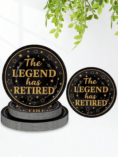 10pcs/20pcs/30pcs Retirement Party Paper Plates – "The Legend Has Retired" – Black And Gold Disposable Plates With Golden Star Pattern For Retirees – Premium Paper Plates For Retirement Party Supplies, Coworkers Teachers Men Women