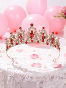 1件优雅合金皇冠，适合新娘、女士婚礼、派对、生日、公主装扮配饰 - 紅色 - 查看 1