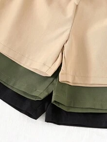 3件套女童夏季短裤套装 - （卡其色/黑色/军绿色），配蝴蝶结腰带，适合春、夏、秋、冬四季穿着及运动 - 短裤套装，非常适合户外穿着 - 彩色 - 查看 7