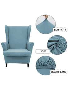 1pc Milk Silk Fabric Thickened Elastic Waterproof Dustproof Tiger Stool Cover, Anti-Scratch, Single Seat Sofa Slipcover, American Style High Back Tiger Chair Cover - Dusty Blue - View 5