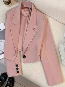 New Spring/Autumn Designer Short Blazer Jacket, Elevating Your Look. As A Minimalist Casual Women's Short Suit Jacket, It Exudes Elegance, Youth, And Vitality. Suitable For Attending Banquets, Weddings, Valentine's Day Or Other Important Occasions, As Well As Parties. - 淺粉色 - 查看 5