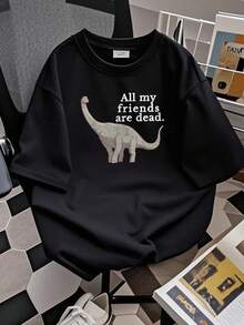 Camiseta de mujer con estampado vintage retro "Todos mis amigos están muertos" con dinosaurio, talla S-5XL - Negro - Ver 2