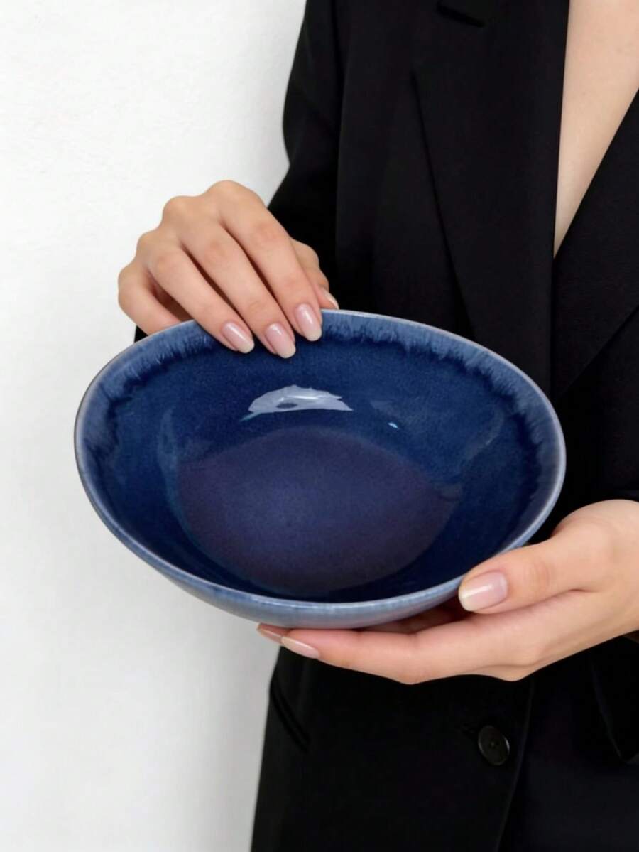 1 chiếc bát sứ hình thỏi màu xanh dương trang nhã, đồ dùng đa năng có thể tái sử dụng, phù hợp cho nhà hàng, phòng khách, cửa hàng tráng miệng, khách sạn, làm quà tặng. - Màu xanh lam - Xem 1