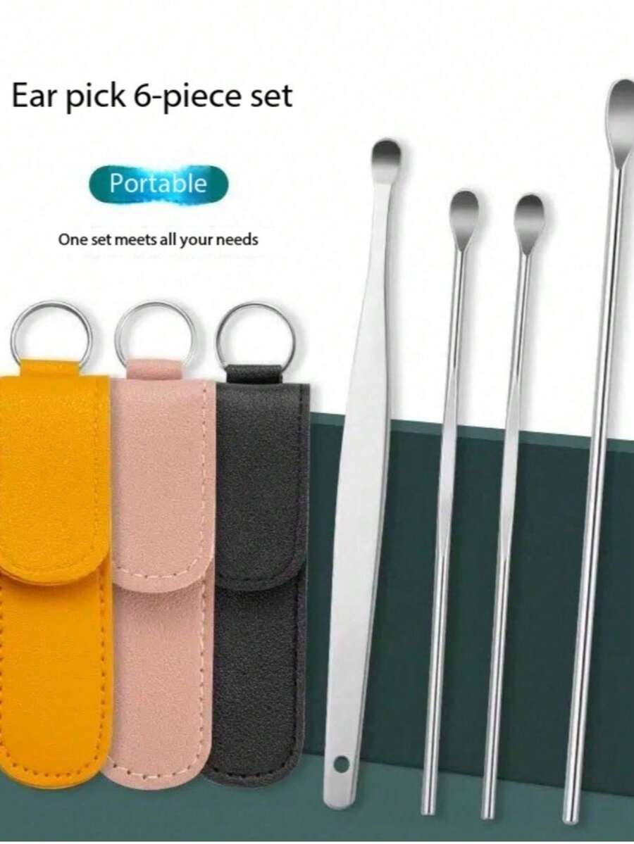 1PC Professional Ear Cleaning Kit 6 Tools Included Coil Spoon Design  Ear Wax Removal System Home Use Personal Care Essential Durable Construction Easy Sterilize For Daily Hygiene Present For Mother Daughter Practical Healthcare - 黃色 - 查看 1