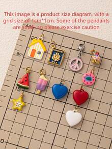 1pc Summer Dopamine Color Pendant Accessory, Cute Cartoon Style, Enamel Resin Craft, 18K Gold PVD Plating, 316 Stainless Steel Material. Waterproof And Fade-Resistant, Suitable For Women And Couples, Bracelet Pendant Accessory, Jewelry Pendant, Necklace Pendant Accessory, Summer Jewelry Design, Phone Lanyard Pendant Accessory, Keychain Pendant Accessory. - Multicolor - View 4