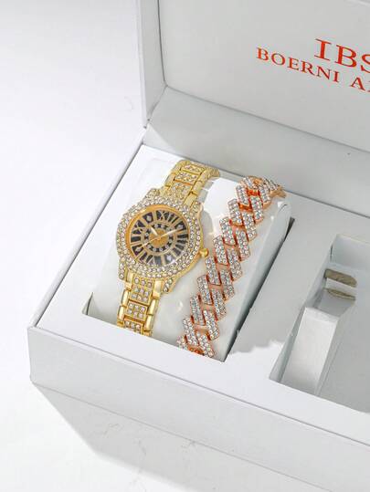 Bộ 2 chiếc đồng hồ đeo tay nữ kiểu Anh, thời trang và giản dị, mặt số La Mã, đính đầy kim cương, kèm theo bộ phụ kiện trang sức và bộ vòng tay đính đá thời trang. Thích hợp cho đám cưới, lễ kỷ niệm, quà tặng doanh nghiệp, hội nghị thường niên, quà tặng nhân viên, nữ doanh nhân cao cấp, đeo hàng ngày, quà sinh nhật, quà tặng tiệc tùng, các bữa tiệc, kỳ nghỉ biển, quà tặng ngày Valentine. Món quà hoàn hảo dành cho phụ nữ, gia đình, bạn bè, người yêu, mẹ, sinh viên, thiếu nữ và các cô gái.