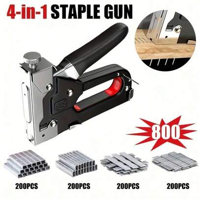 1Pc Multi-Functional 4-In-1 Heavy-Duty Indoor Binding Nail Gun, With Manual Adjustable Power, Suitable For Woodworking, Handicrafts, Fine Woodworking, And DIY Decoration Purposes.