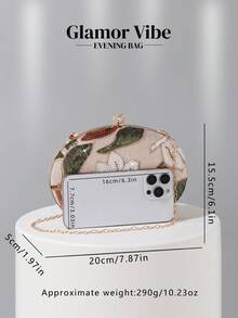 1pc Glamor Vibe Sequin Floral Embroidered Clutch Bag, Hard Box Style Purse, Bridesmaid Handbag, Formal Party Bag, Wedding Clutch, Suitable For Women Attending Formal Events, Weddings And Galas, With Detachable Chain, Showcasing An Elegant Style. - Champagne - View 5