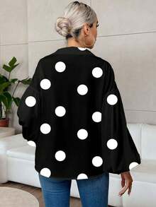 大码女式波点印花优雅长袖衬衫，V领灯笼袖宽松上衣，休闲夏季度假风【随机印花】春季黑色 - 黑色 - 查看 3