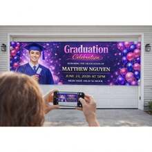 1PC Custom Academic Grad Banner, Personalized Party Backdrop, 2026 Decor, Graduation Banner, High School Banner, Custom Banner, Grad Decor, Graduation Party Supplies - White - View 3
