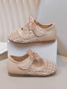 1 Đôi giày bệt lưới nơ mới mùa xuân/thu, giày công chúa thời trang cho bé gái, dép đế mềm khoét rỗng cho trẻ nhỏ - Màu Khaki - Xem 3