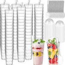 Bộ 20/40/100 chiếc cốc nhựa mini đựng tráng miệng 90ml (3oz), bát tráng miệng bằng nhựa tái sử dụng, cốc tròn đựng tráng miệng, khuôn bánh, thích hợp cho các món tráng miệng, bánh pudding, mousse, dã ngoại và tiệc tùng. - trong suốt - Xem 1