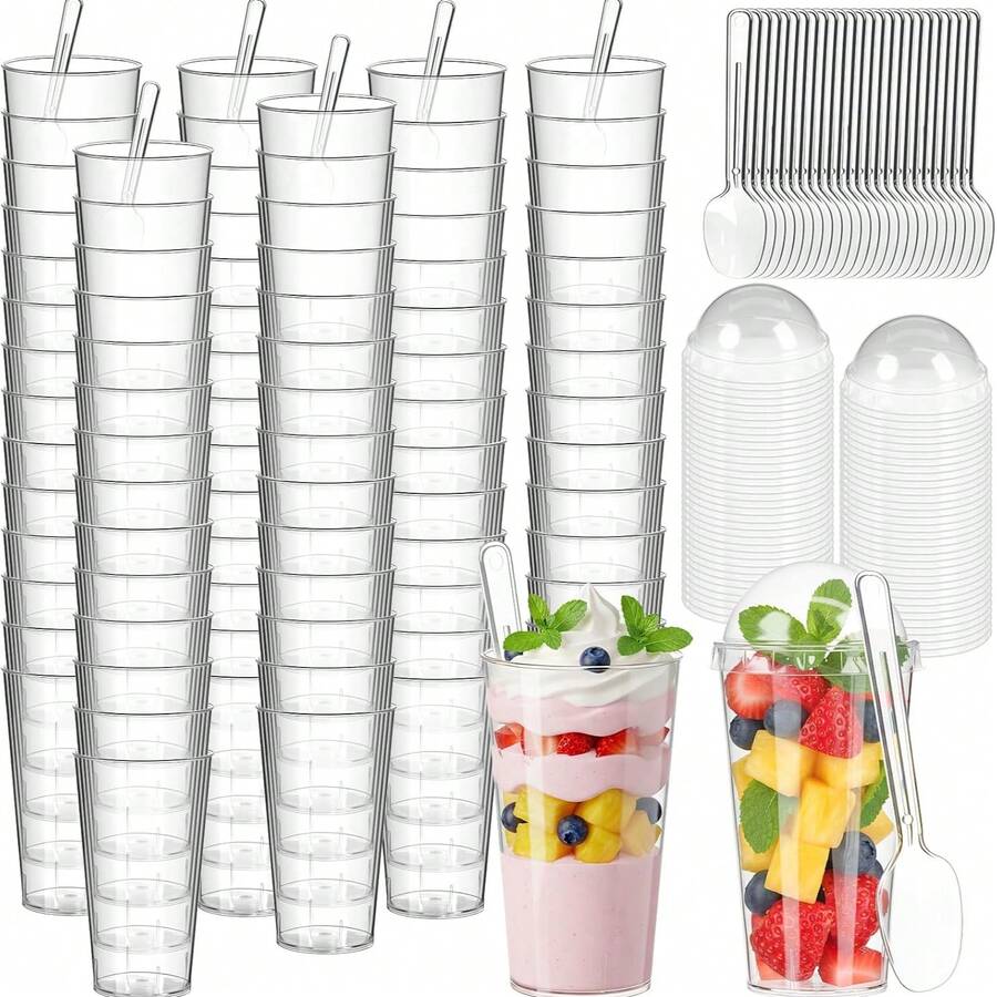 Bộ 20/40/100 chiếc cốc nhựa mini đựng tráng miệng 90ml (3oz), bát tráng miệng bằng nhựa tái sử dụng, cốc tròn đựng tráng miệng, khuôn bánh, thích hợp cho các món tráng miệng, bánh pudding, mousse, dã ngoại và tiệc tùng. - trong suốt - Xem 1