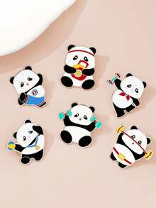 1/6 pièces Broche panda sportif de style chinois, haltère, punching, théière bouilloire figurines mignonnes, couleurs noir et blanc vives, accessoire décoratif unique pour sac à dos d'étudiant, vêtements, cadeau pour mère, père, remise de diplôme et enseignant - Multicolore - Voir 3