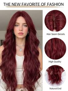 Tóc giả dài gợn sóng có mái, làm từ chất liệu tổng hợp chịu nhiệt, trông tự nhiên, phù hợp cho phụ nữ sử dụng hàng ngày, dự tiệc, cosplay và các dịp khác. - Màu Hoa hồng đỏ - Xem 4