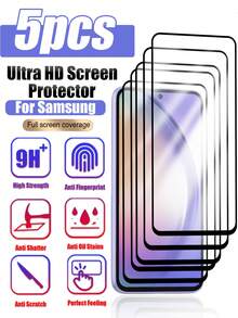 Black Android Phone Screen Protector 5pcs Precise Fit Silk-Screened High-Definition Tempered Glass Screen Protector Set Compatible With Samsung Galaxy Devices Featuring A Fine Silk-Screen Black Border Full-Screen Coverage No Peeling No Dust Entry No Screen Bulge High-Definition High-Transparency Material Retains The Original Screen's Color And Clarity Mother's Day Gift - Clear - View 24