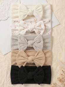 5pcs Newborn Candy Color Bow Headbands Set, Suitable For Daily Use All Seasons, No Paper Card - Multicolor - View 2