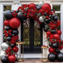 116Pcs Red Black Balloon Arch Garland Kit,With Latex Silver Metallic Balloon Set For Birthday Baby Shower Engagement Movie Night Graduation Anniversary Valentines Day Party Decor. - Multicolor - View 7
