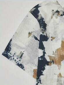 Abstract Brushstroke Pattern Symbolizing Freedom Creativity And Bold Confidence In Urban Life 3D Printed Casual Short Sleeve Button Down Mens Shirt Summer Beachwear - trắng - Xem 3