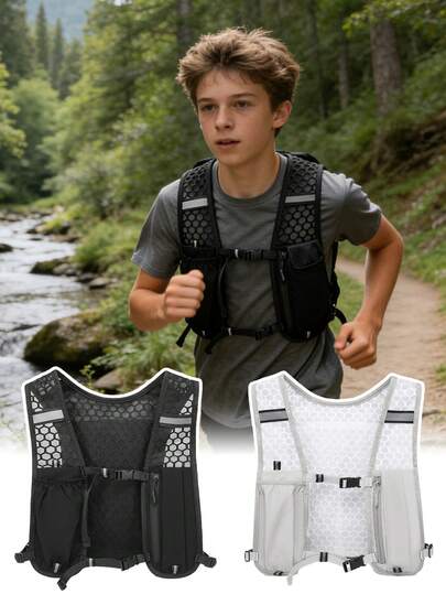 1pc Reflective Running Vest, Outdoor Multifunctional Training Vest, Breathable Mesh Fabric, Reflective Strips Design, Multiple Pockets, Adjustable Chest Strap, Lightweight, Suitable For Outdoor Running, Hiking, Trekking, Cycling, Night Running Training, Youth Sports, Marathon Equipment