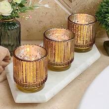 Kate Aspen - Candelabros votivos de vidrio acanalado clásico dorado juego de 6 decoración de otoño decoración bohemia decoración de estantes regalo perfecto para anfitriona o decoración del hogar - Dorado - Ver 3