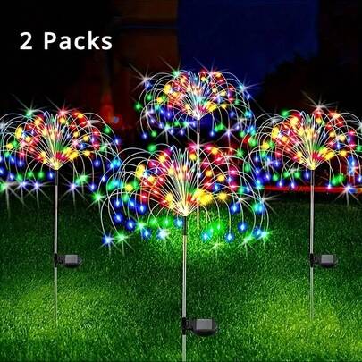 2件/套太阳能花园烟花灯，防水，适合户外使用，配有90个LED火花太阳能灯，适合户外露台、后院、庭院和小路装饰。