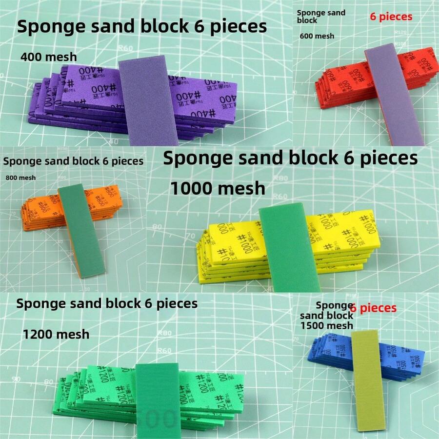 400# 7x6片模型人偶抛光砂纸，耐用干湿两用海绵砂纸，适用于手工模型、陆地模型、海洋模型、航空模型、人偶和汽车模型的打磨抛光。 - 彩色 - 查看 1