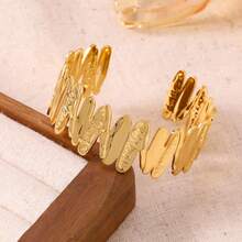 1pc Stainless Steel Textured Open Bangle Bracelet, Streetwear/Party Accessory For Women - Multicolor - View 3