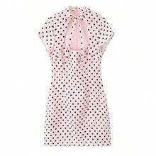 2026 Nuevo Vestido mini de mujer vintage de línea A con lunares, vestido ajustado elegante y de moda para fiestas de verano en color blanco - Rosa Pálido - Ver 2