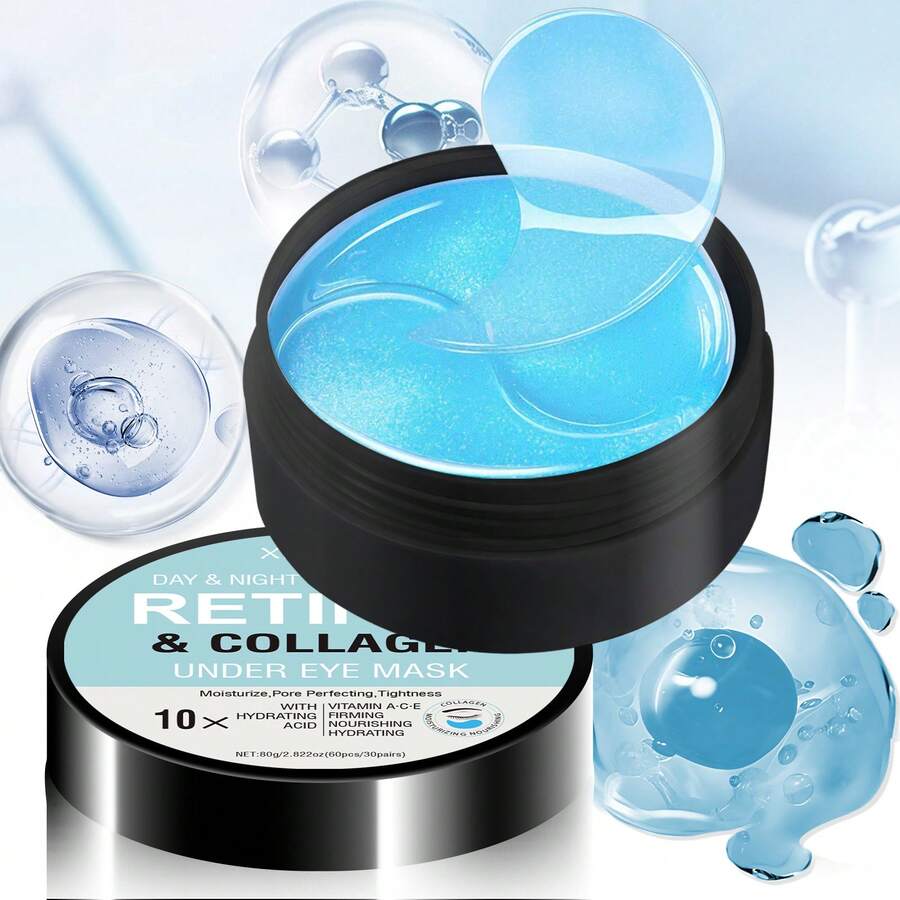 Xioimy 60片装10倍视黄醇胶原蛋白眼膜，富含维生素A、C、E，滋养干燥、松弛、暗沉的眼周肌肤，保湿呵护娇嫩眼周肌肤，眼部护理，视黄醇眼膜 - 數量 - 查看 1