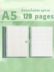 120 Page A5 Clear Soft Leather Loose Sheet Grid Book With Ripped Edges, Easy To Remove Spiral Binding, Design, Everyday Office Supplies, Perfect Gift Choice, Fantasy Theme, Minimalist Style - Multicolor - View 7