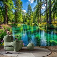 1 Tấm tranh treo tường khổ lớn in kỹ thuật số phong cảnh hồ và rừng, trang trí phòng khách, phòng ngủ, tiệc tùng, chất liệu polyester, kèm kẹp treo. - 16 - Xem 2